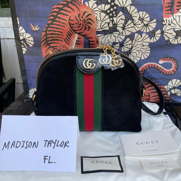 Gucci Ophidia Small black suede crossbody NEW - Picture 1 of 14